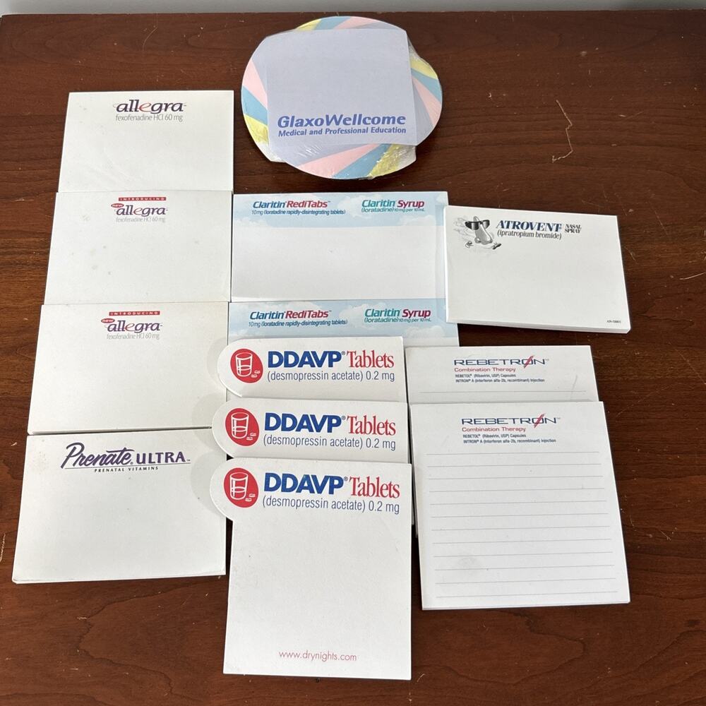 pharmaceutical drug rep collectible notepads Allegra Claritin Glaxo DDAVP Lot